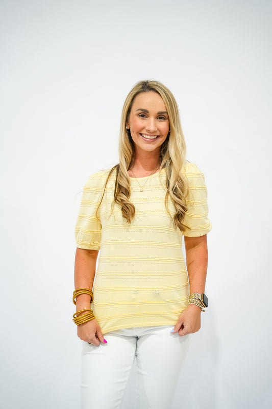 Lemon Textured Summer Sweater - Southern Belle Boutique