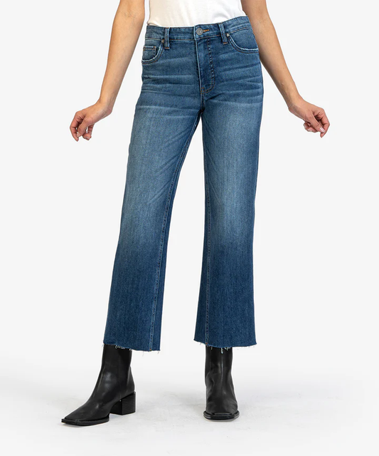 Kelsey High Rise Fray Ankle Flare - Royal Wash - Southern Belle Boutique