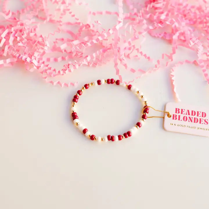 Maroon & White Game Day Sprinkle Bracelet - 6.75" - Southern Belle Boutique
