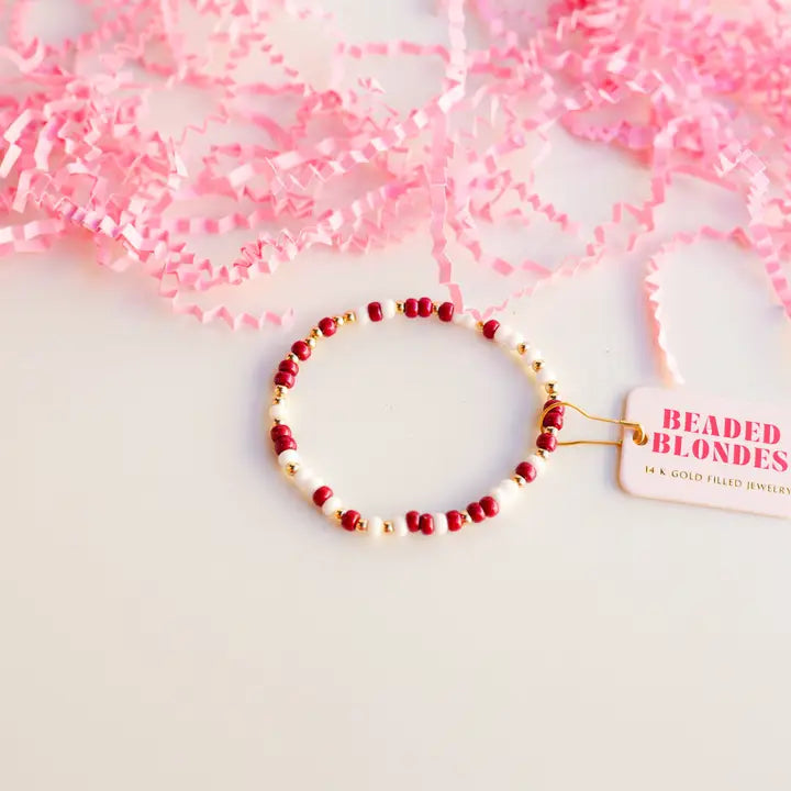 Maroon & White Game Day Sprinkle Bracelet - 6.75"