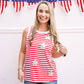 Star' Sequin Patched Stripe Round Neck Tank Top - White/Red