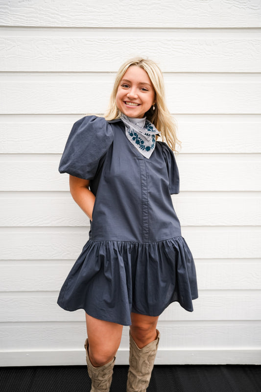 Collared Tiered Mini Dress - Ink - Southern Belle Boutique