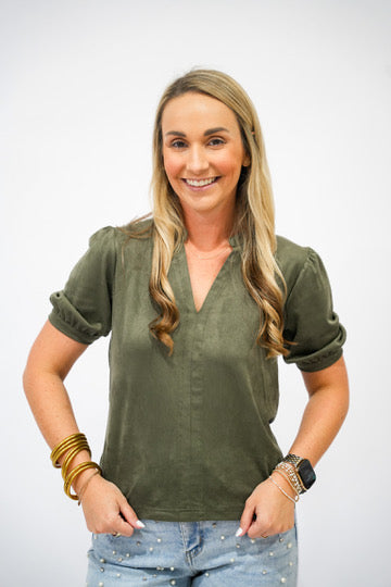 Kalia Suede Top - Slate Green