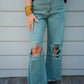 Army Green Vintage Crop Flare Jean