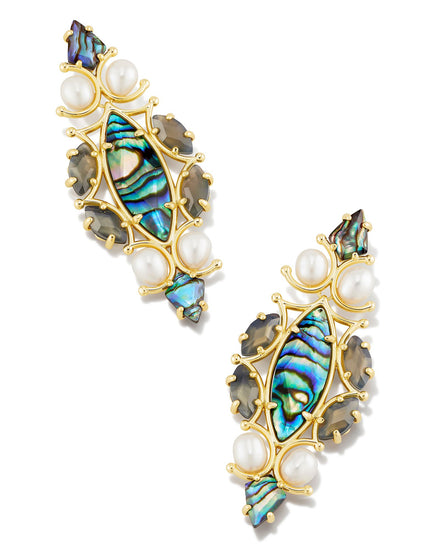 Genevieve Statement Earrings Gold Abalone Mix - Southern Belle Boutique