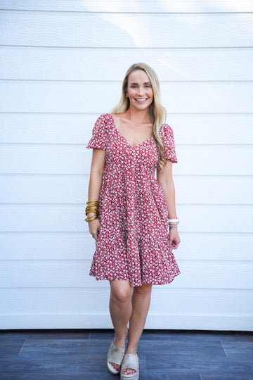 Rust Floral Printed Mini Dress