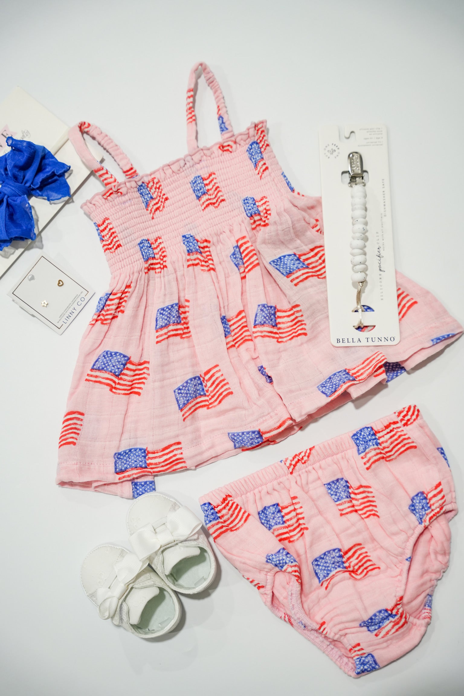 American Flag Pink Muslin Smocked Top & Bloomers - Southern Belle Boutique
