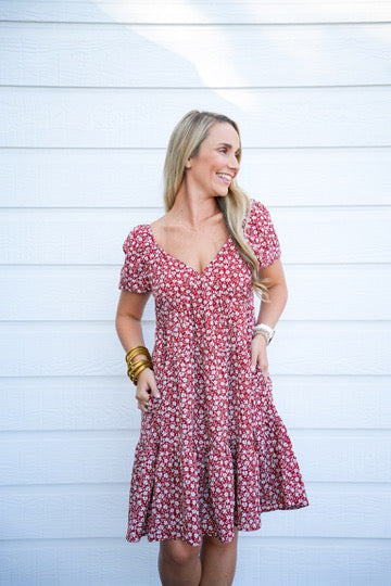 Rust Floral Printed Mini Dress