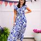 Blue Floral Printed Tiered Maxi Dress