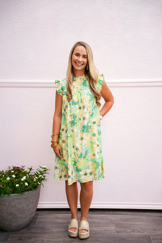 Sage Floral Babydoll Dress