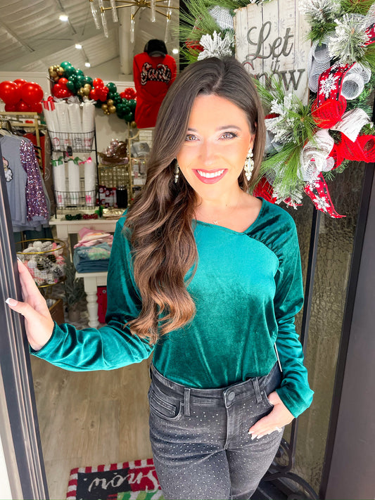 Brielle Angled Neckline Top - Forest Velvet - Southern Belle Boutique