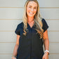 Button Down Cap Sleeve Shirt - Black - Southern Belle Boutique