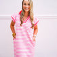 Pink Striped Contract Collar Dress