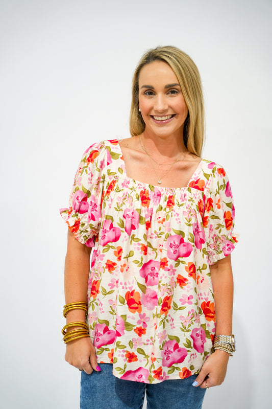 Fuchsia Floral Print Top - Southern Belle Boutique