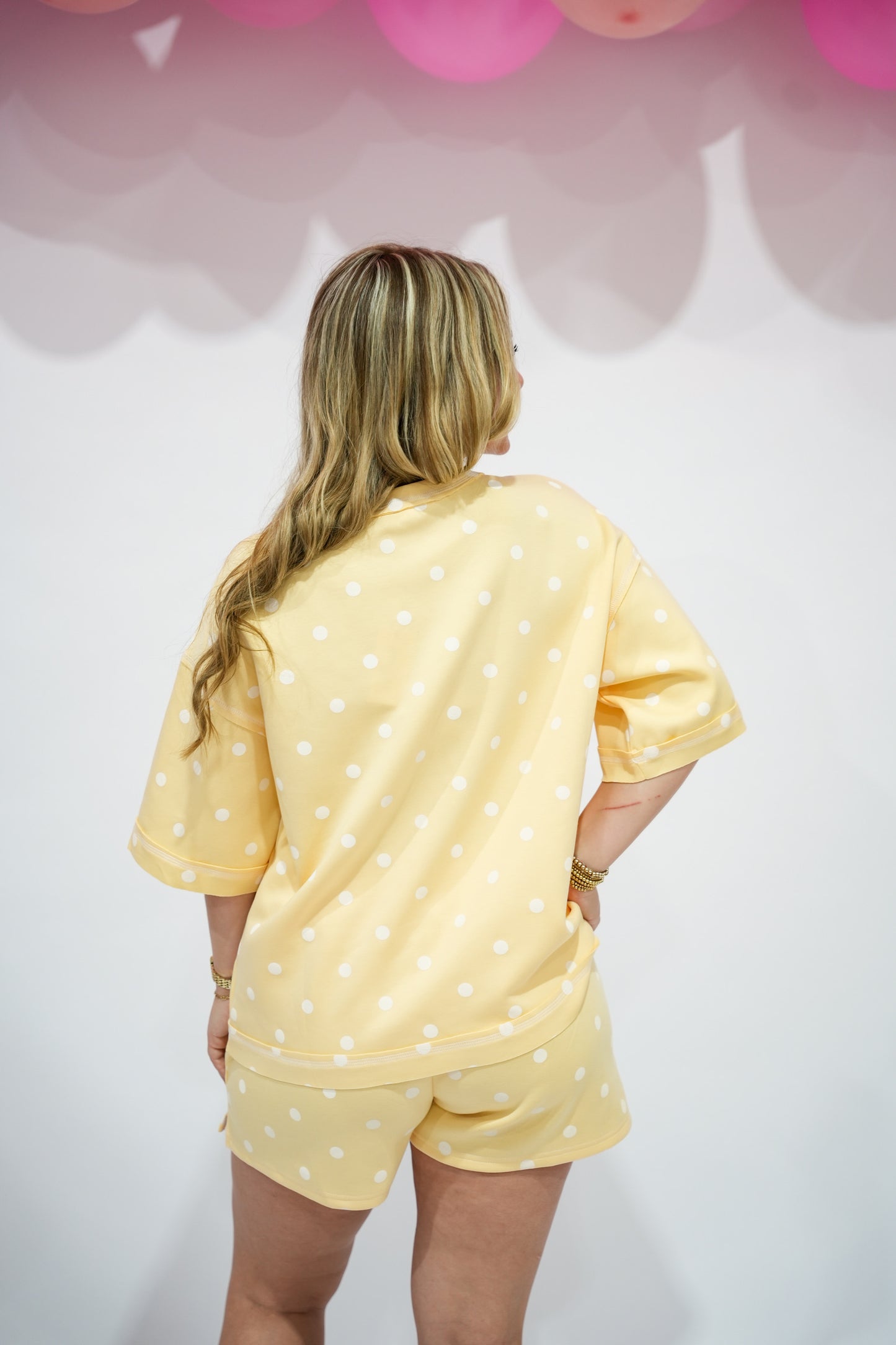 Yellow/White Polka Dot Scuba Short Set - Southern Belle Boutique
