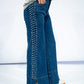 Mid Rise Flare Jean w/Split Cuff - Pearl Embellishment (Dark)
