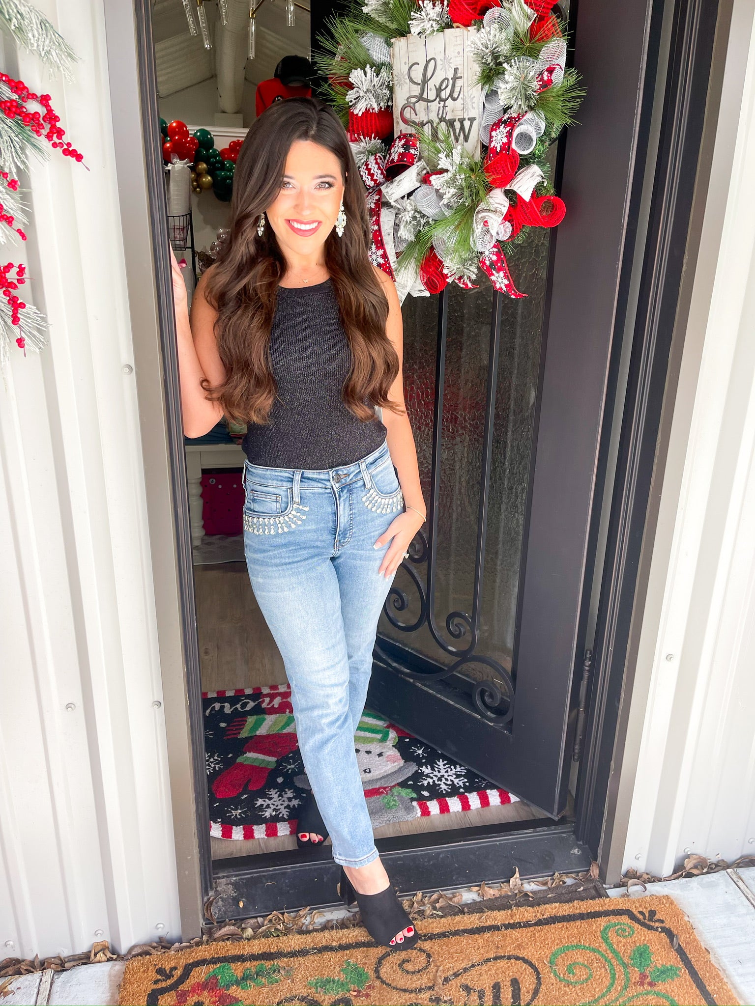 Rachael High Rise Rhinestone Detail Jean - Southern Belle Boutique
