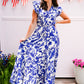 Blue Floral Printed Tiered Maxi Dress
