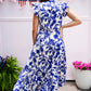 Blue Floral Printed Tiered Maxi Dress