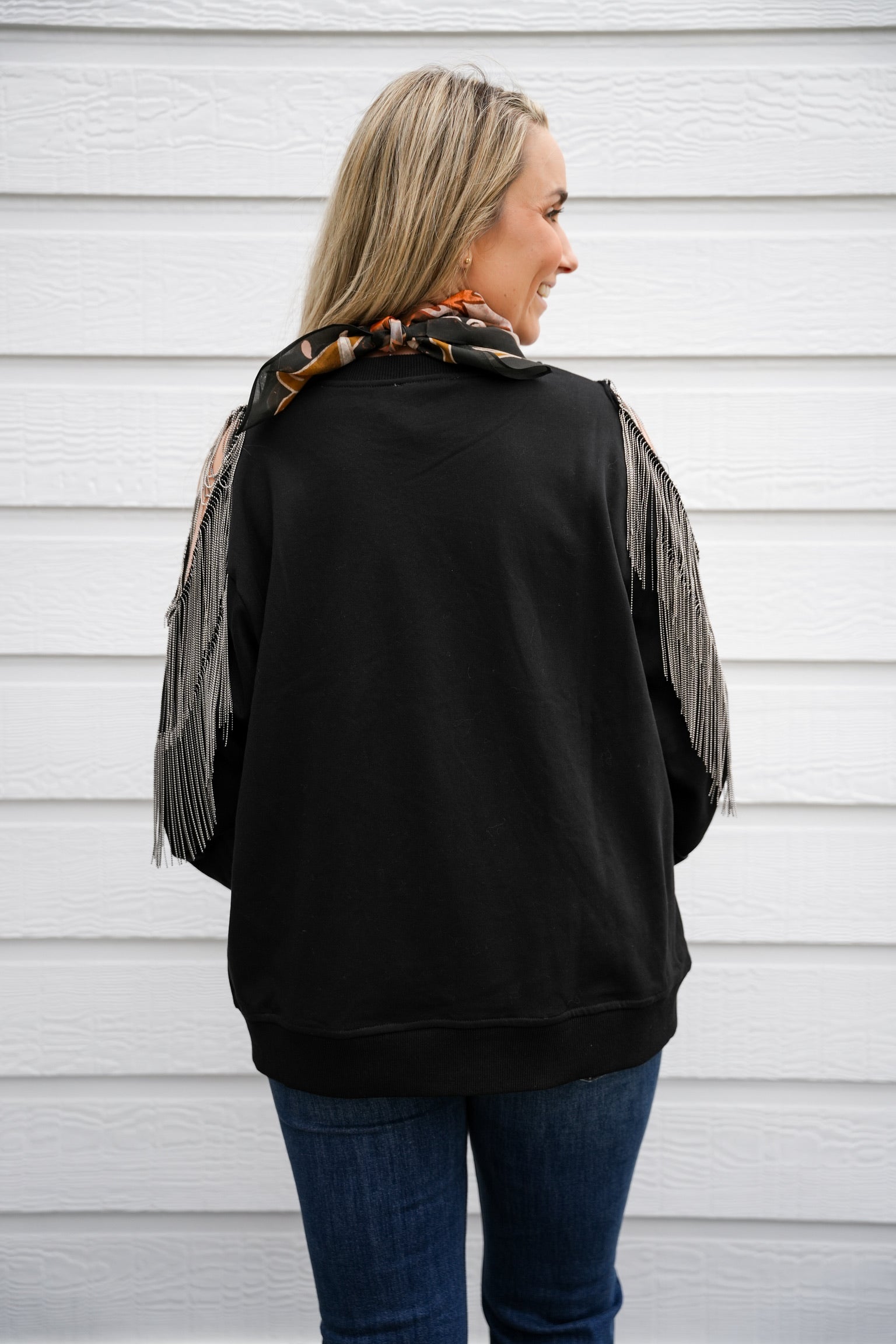 Fringe Cold Shoulder Knit Sweatshirt - Southern Belle Boutique