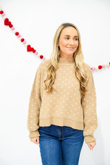 Heart Pattern Drop Shoulder Knit Pullover Sweater