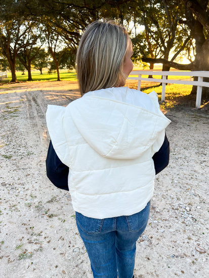 Cream Quilted Short Vest - Southern Belle Boutique