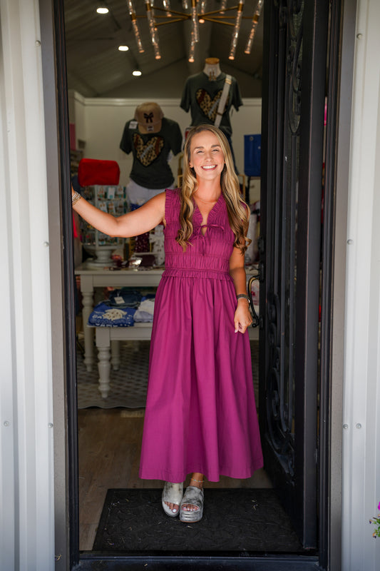 Berry Button Down Tiered Mini Dress - Southern Belle Boutique