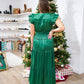 Hunter Green Satin Tiered Maxi Dress