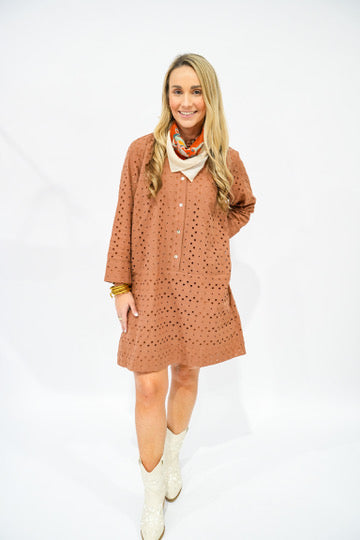 Beth Eyelet Dress - Brown - Southern Belle Boutique