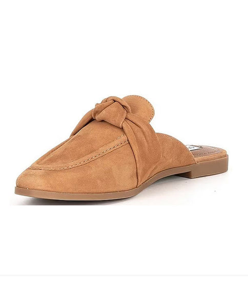 Chart Camel Suede Knot Flat Mules - Southern Belle Boutique