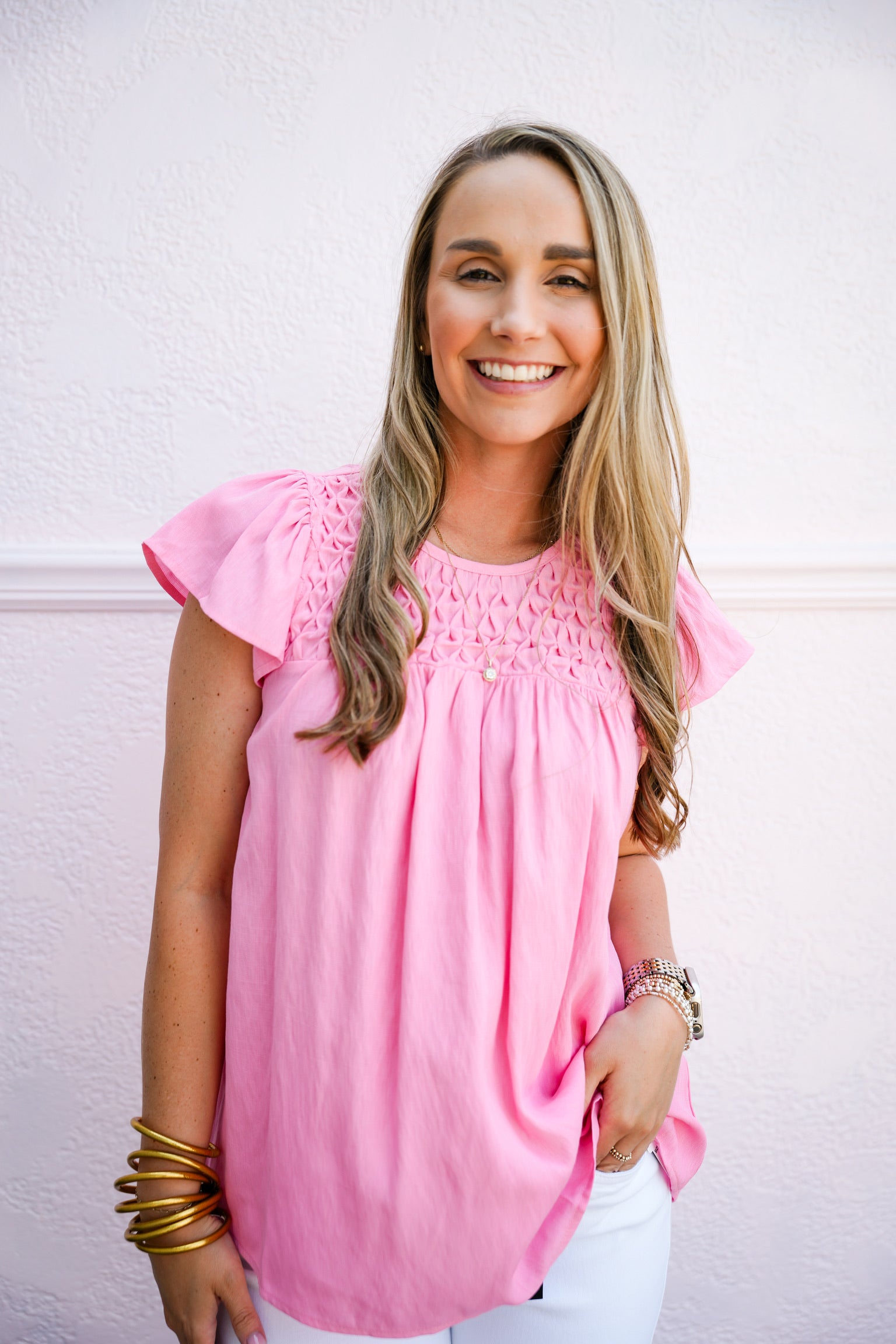 Pink Smocked Baby Doll Blouse - Southern Belle Boutique
