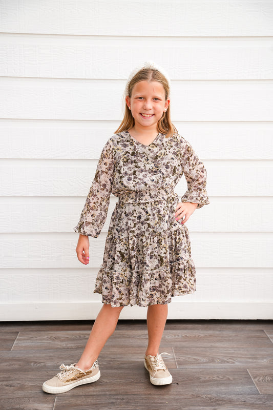 Brown Floral Smock Waist Tiered Dress