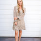 Tan Brown Spotted VNeck Front Tie Mini Dress