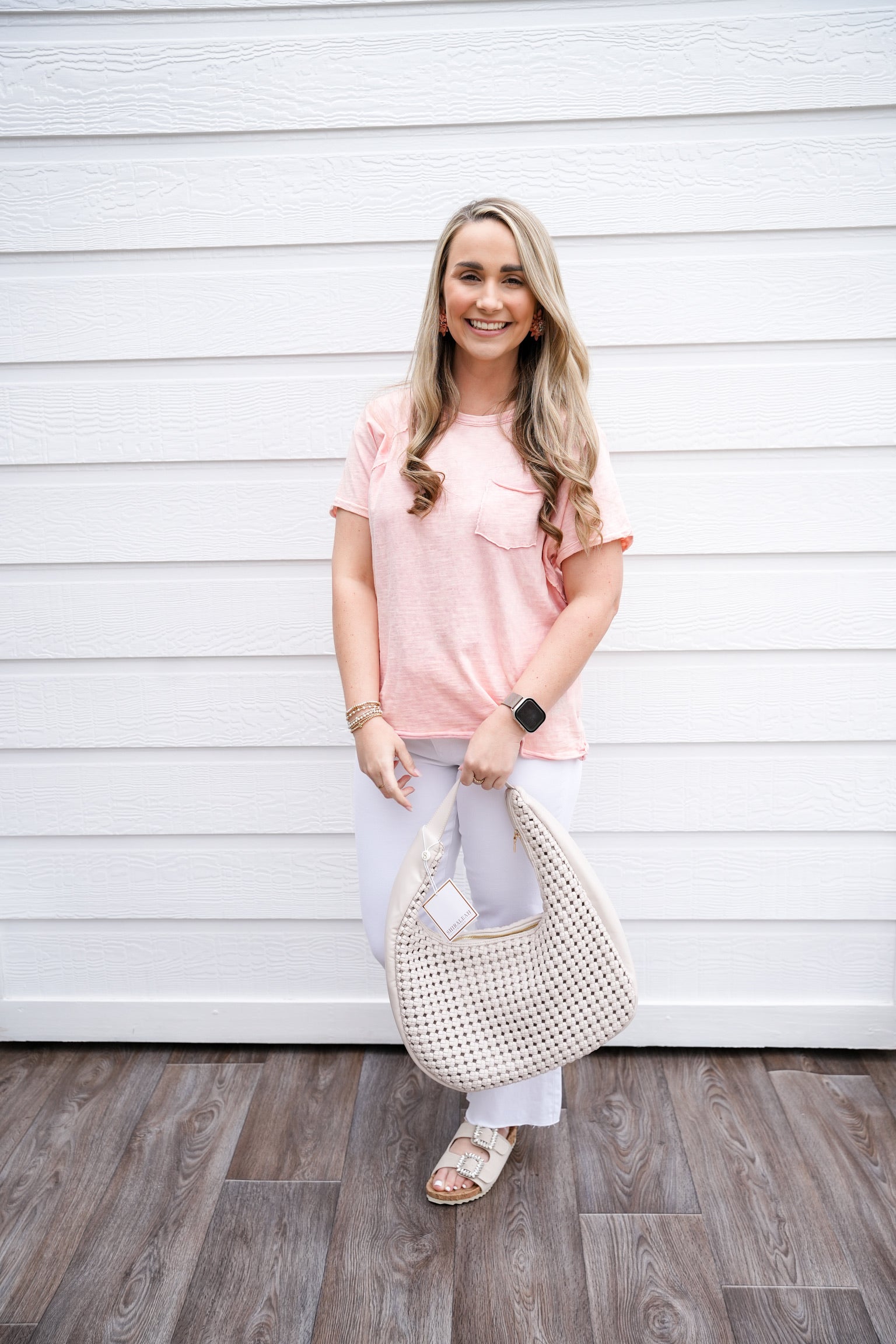 Blush Raw Edge Pocket Tee - Southern Belle Boutique