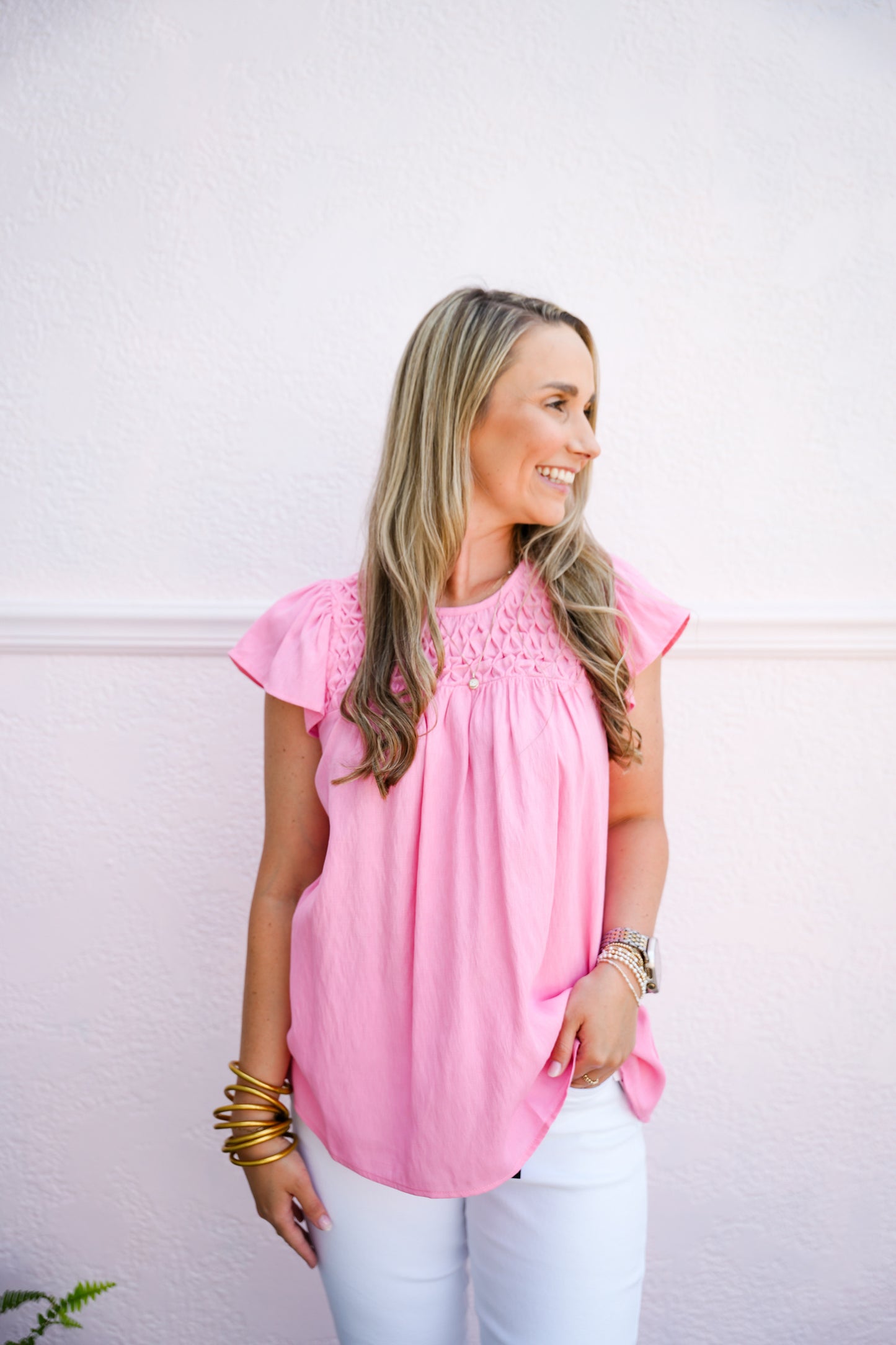Pink Smocked Baby Doll Blouse - Southern Belle Boutique