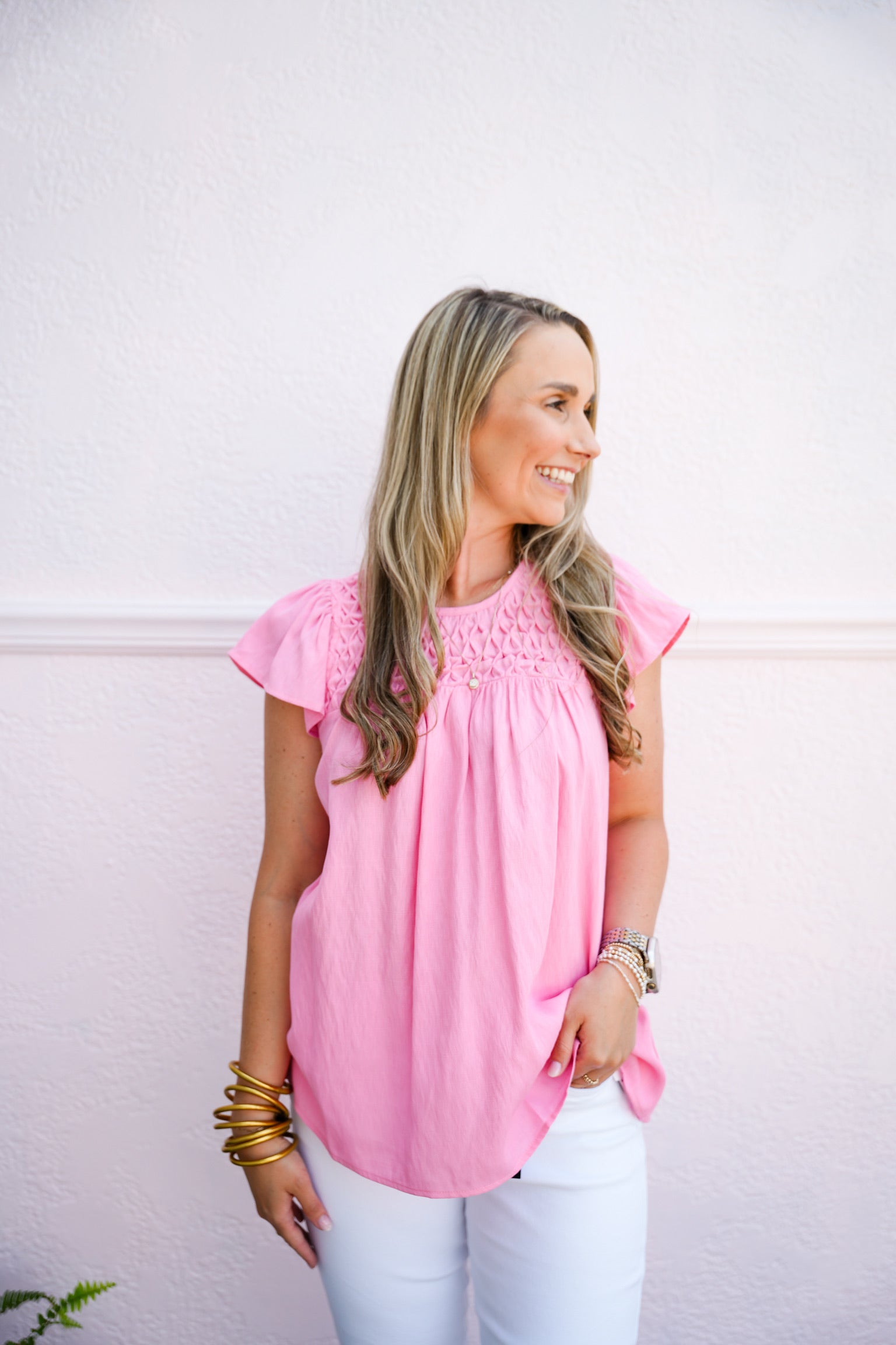 Pink Smocked Baby Doll Blouse - Southern Belle Boutique