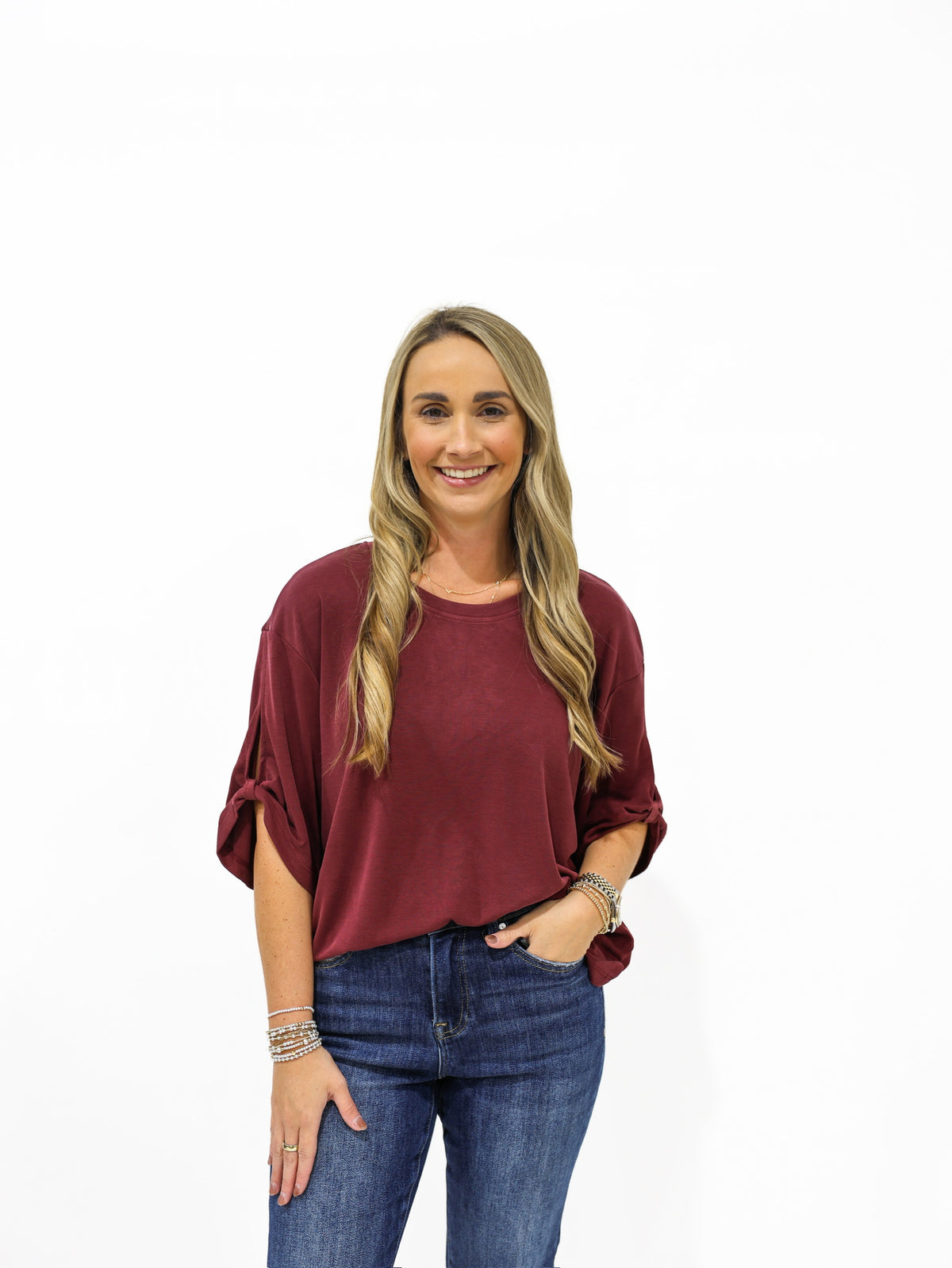 Burgundy Tie Sleeve Top