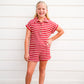 Rust Stripe Short Sleeve Collared Patch Pocket Romper