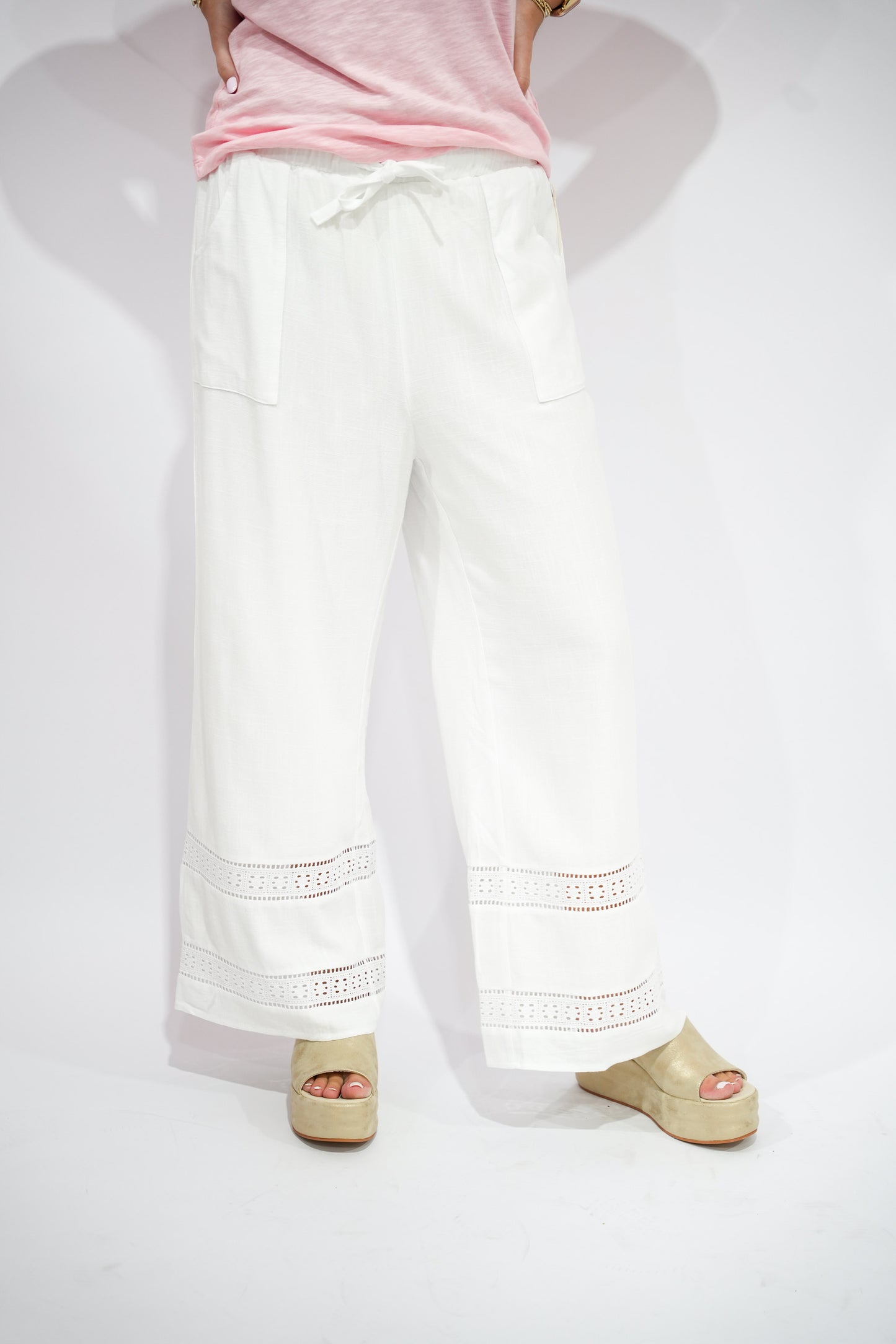 Chantel Eyelet Hem Pants - Off White - Southern Belle Boutique