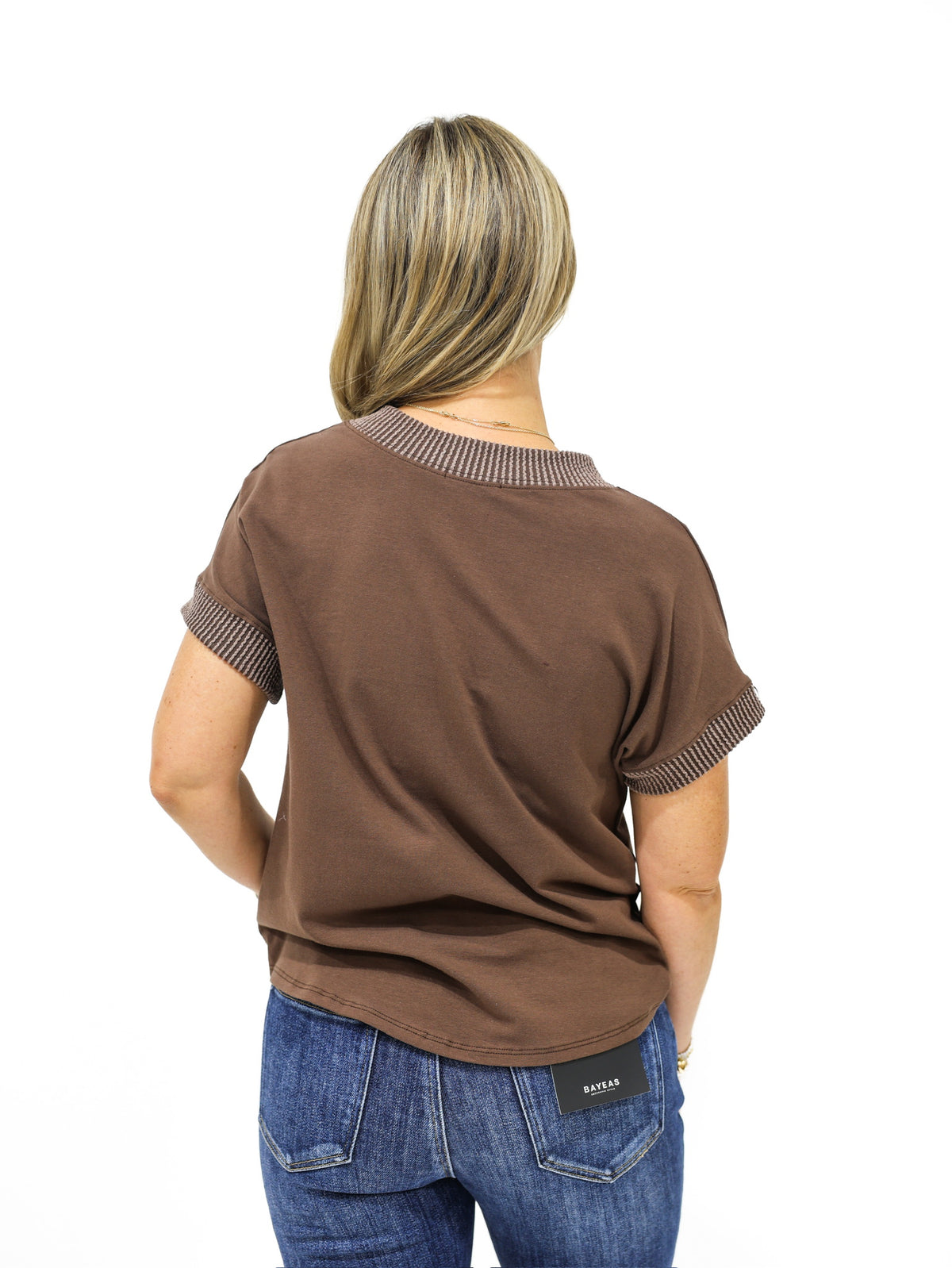 Brown Blouse w/Sleeve Trim