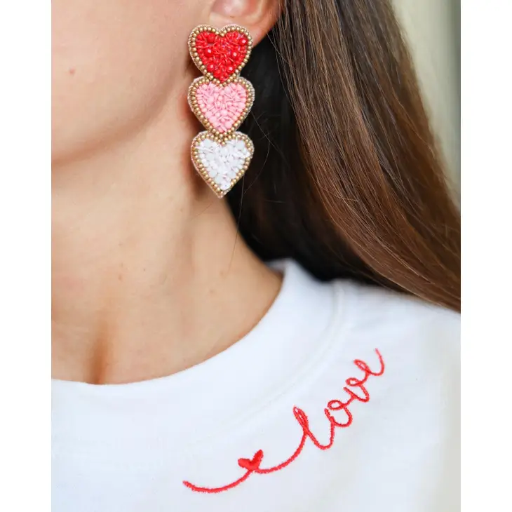 Triple Heart Valentines Earrings - Southern Belle Boutique