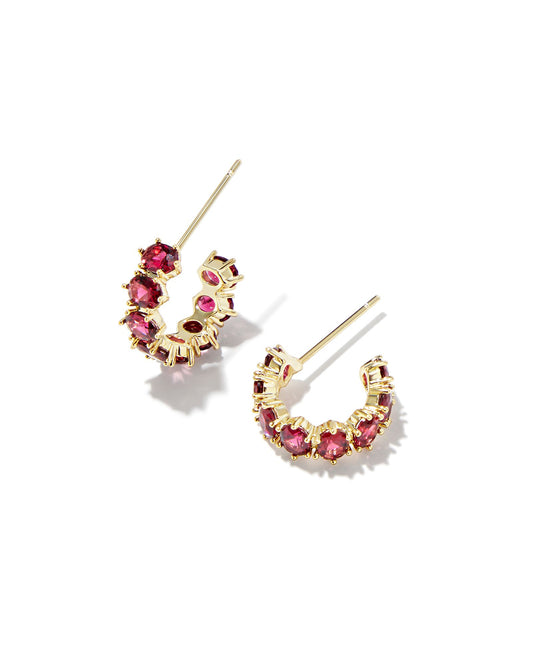 Cailin Crystal Huggie Earrings Gold Burgundy Crystal - Southern Belle Boutique