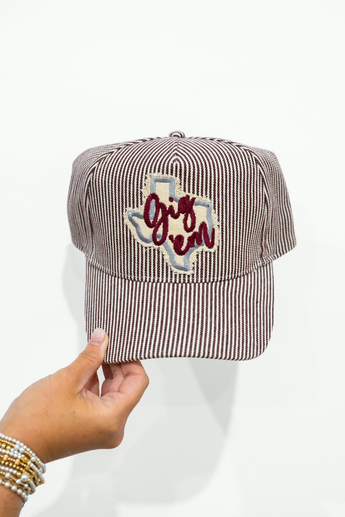 Gig'em Maroon Striped Trucker Hat
