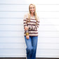 Brown Striped VNeck Sweater