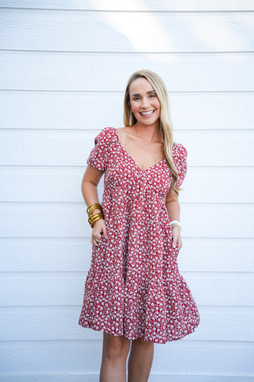 Rust Floral Printed Mini Dress