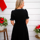 Christmas Holiday Black Velvet Ruffled Mini Dress