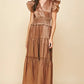 Mocha Satin Tiered Maxi Dress