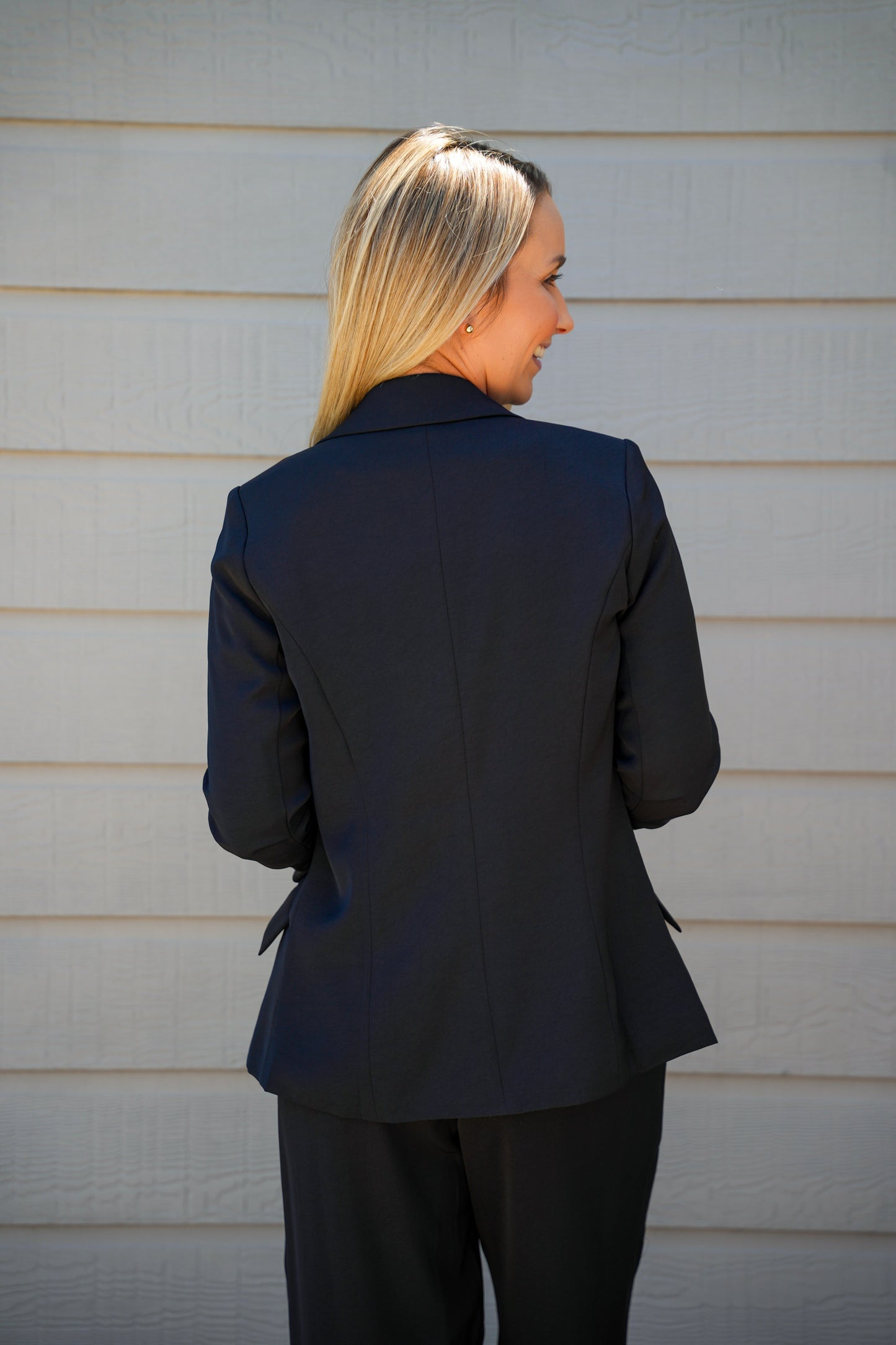 Shirred Sleeve Blazer - Black - Southern Belle Boutique