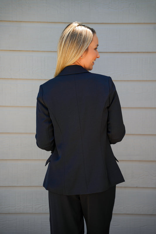 Shirred Sleeve Blazer - Black - Southern Belle Boutique