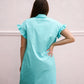 Turquoise Gathered Shirt Dress